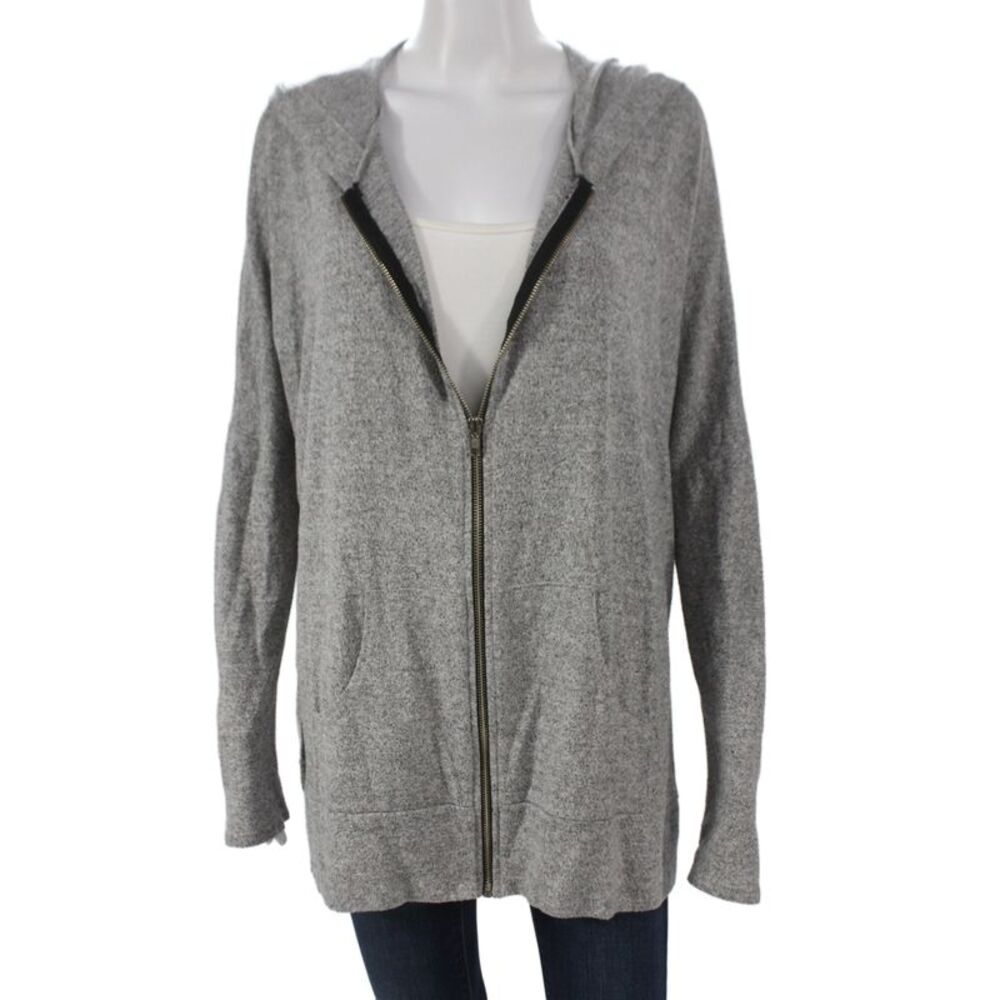 Freeloader Womens Basic Jacket Gray Hooded Zip Rayon Long Sleeve Casual Size M